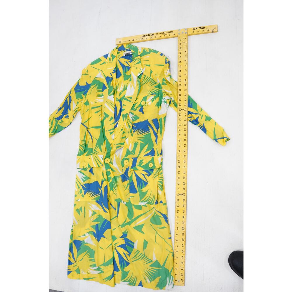 Vintage TAHARI 100% Rayon Tropical Leaf Coat Dress M/L - Picture 3 of 5